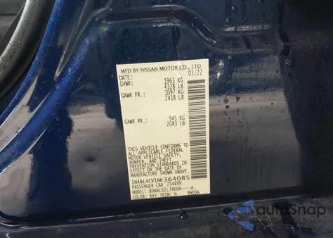 2022 Nissan Altima Sr Fwd z USA, uszkodzony, nr VIN 1N4BL4CV1NN364085